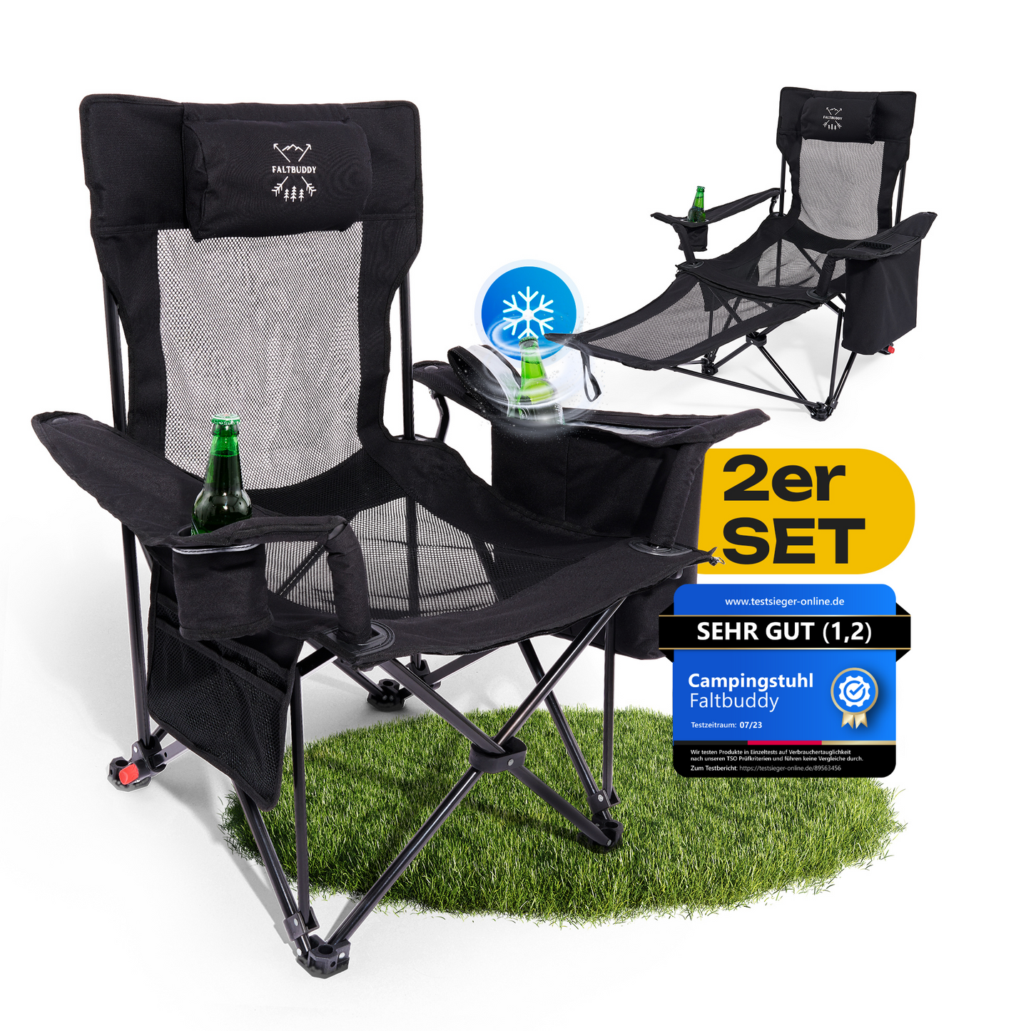 Faltbuddy® Relax Pro Campingstuhl - schwarz 2er Set - Faltbuddy