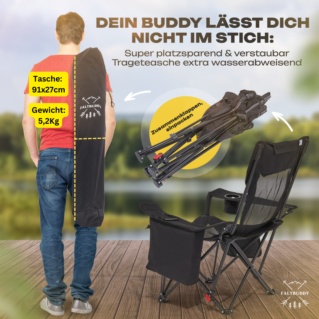 Faltbuddy® Relax Pro Campingstuhl - schwarz 2er Set - Faltbuddy