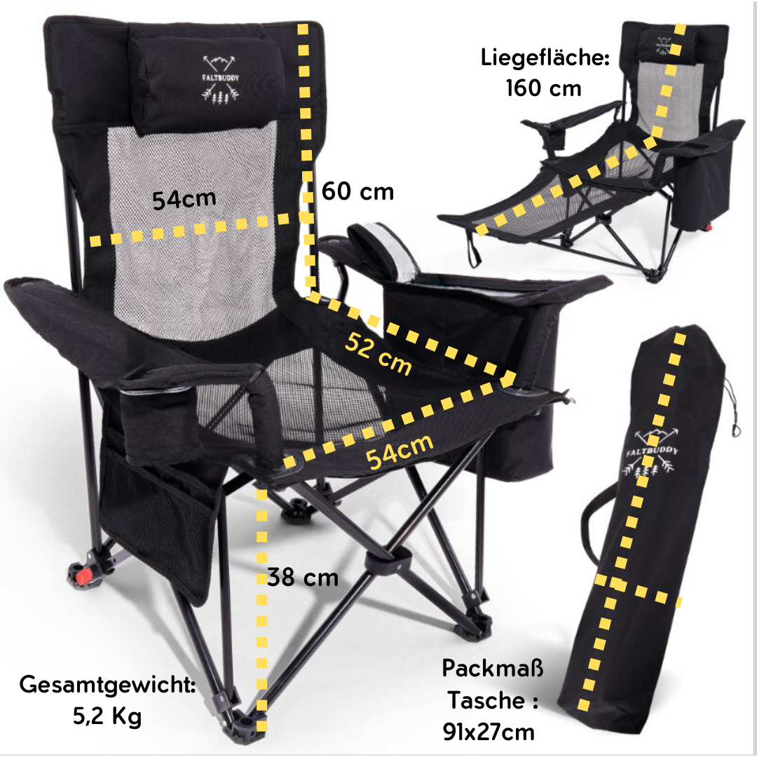 Faltbuddy® Relax Pro Campingstuhl - schwarz 2er Set - Faltbuddy