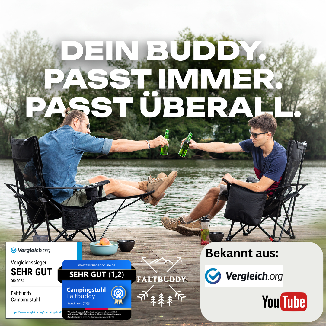 Faltbuddy® Relax Pro Campingstuhl - schwarz 2er Set - Faltbuddy