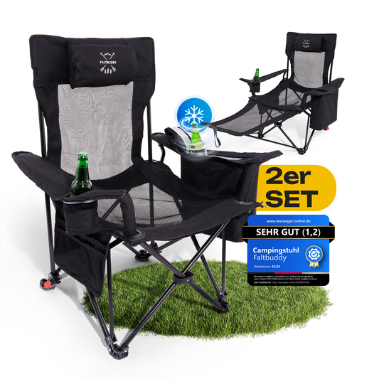 Faltbuddy® Relax Pro Campingstuhl - schwarz 2er Set - Faltbuddy